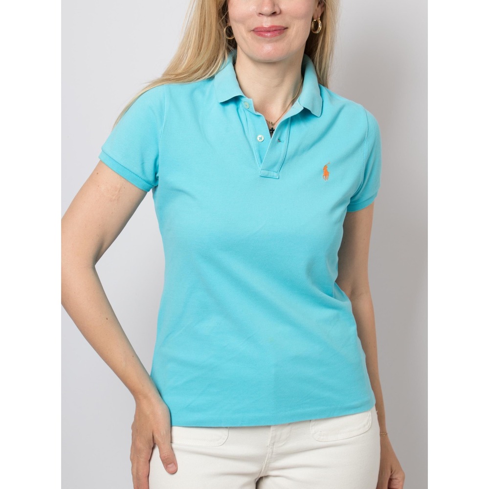 Polo Ralph Lauren Womens Classic Fit Cotton Pique Polo Shirt Blue Orange Large